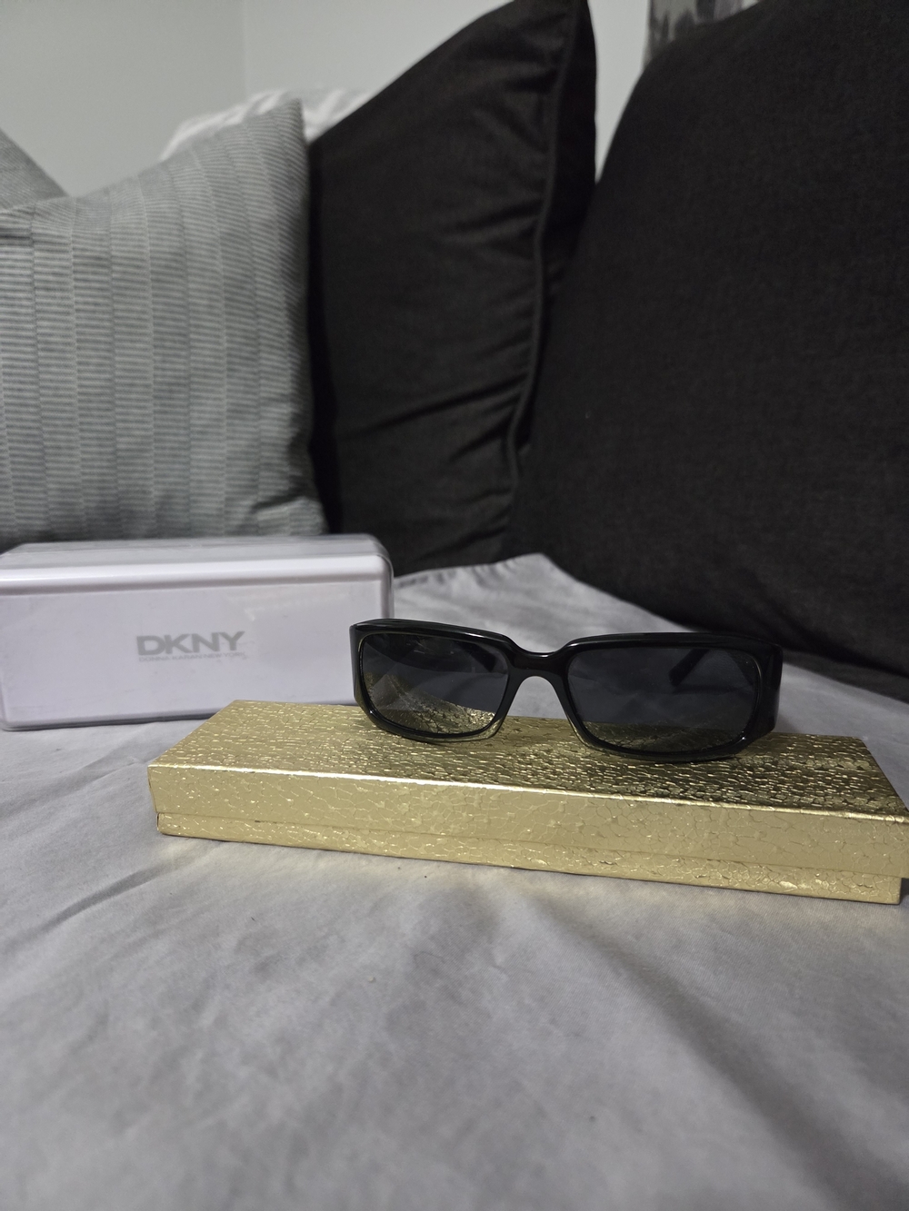 DKNY Women's Black Rectangle Sunglasses - Sleek Designer Shades